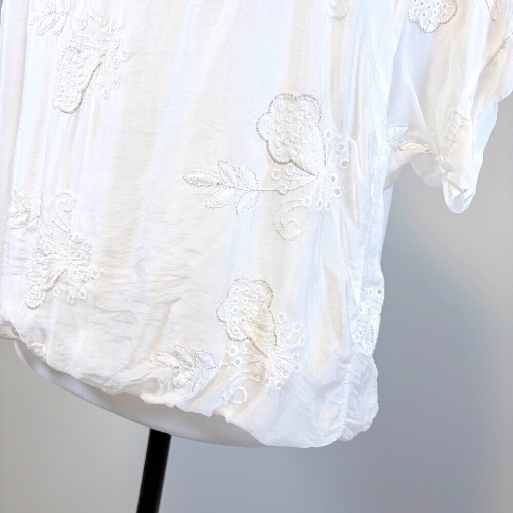 Silk Blouse Italy Embroidered Florals Fairy Core Casual Luxury White Size Small - Picture 15 of 15